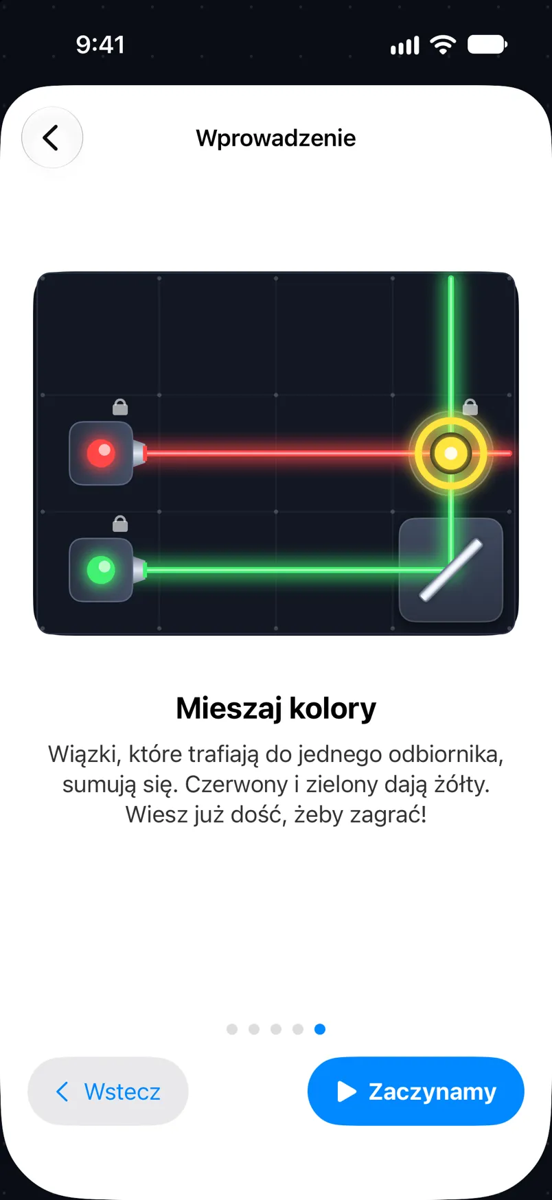 Strona pomocy: czerwona i zielona wiązka w jednym odbiorniku dają żółty.